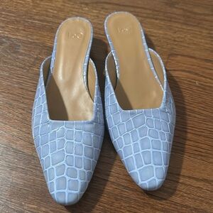LOQ Carmen Croc Mules, Light Blue, NWOB